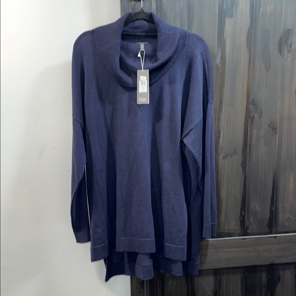 Eileen Fisher 100% Merino Wool Navy Cowl Neck Sweater- NWT
